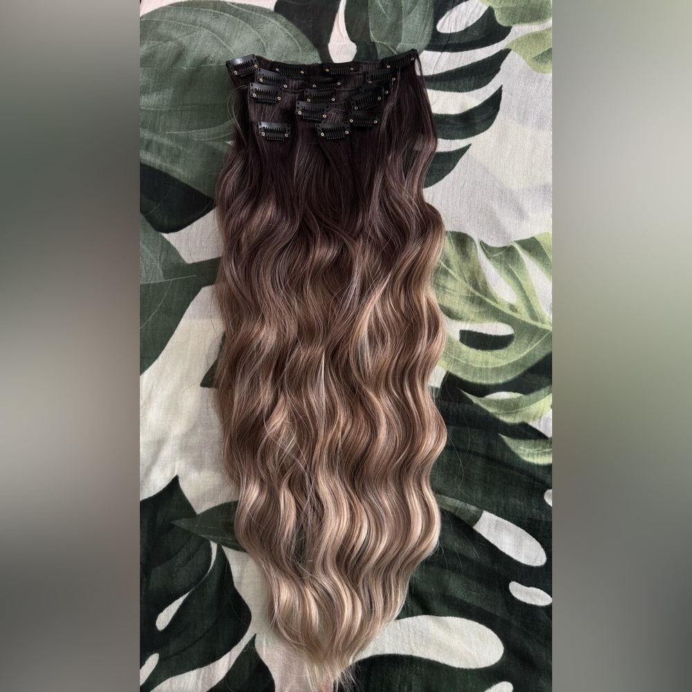 Human hair blend Perfect Balayage Blonde Clip in Extensions 22 In